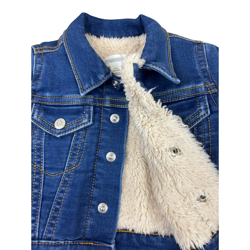 Gymboree Baby Denim Trucker Jacket Dark Wash Sherpa Lined Blue 0-3 Months
